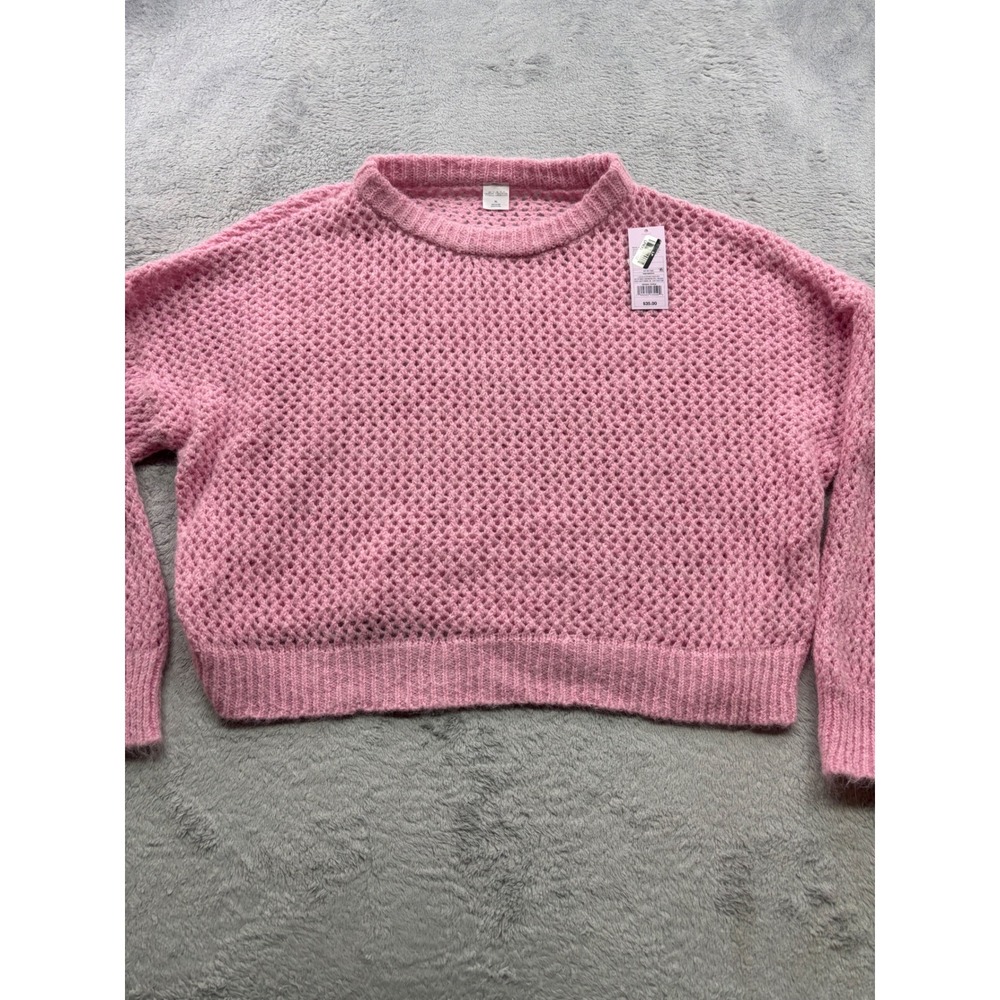 Wild Fable Womens XL Pink Open Knit Sweater Long Sleeve Crew Neck Pullover NWT